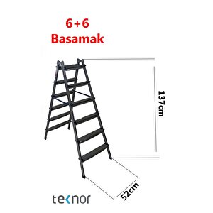Çift Taraflı Dayanıklı 6+6 Metal Basamaklı Merdiven