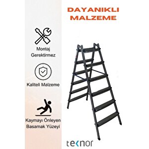 Çift Taraflı Dayanıklı 6+6 Metal Basamaklı Merdiven