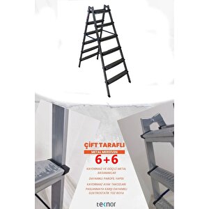 Çift Taraflı Dayanıklı 6+6 Metal Basamaklı Merdiven