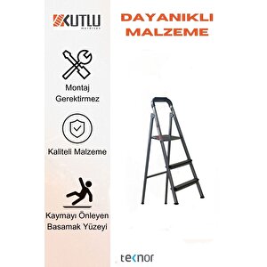 Kutlu Dayanıklı 2+1 Metal Basamaklı Merdiven