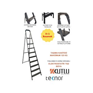 Kutlu Dayanıklı 8+1 Metal Basamaklı Merdiven