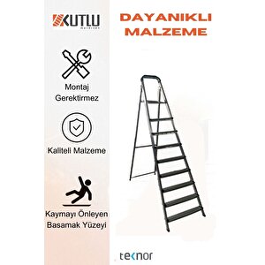 Kutlu Dayanıklı 8+1 Metal Basamaklı Merdiven
