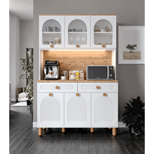 Rosa Kahve Köşesi - 140 Cm Mdf Mutfak Dolabı - Led Aydınlatmalı - Ücretsiz Montaj