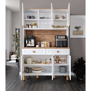 Rosa Kahve Köşesi - 140 Cm Mdf Mutfak Dolabı - Led Aydınlatmalı - Ücretsiz Montaj