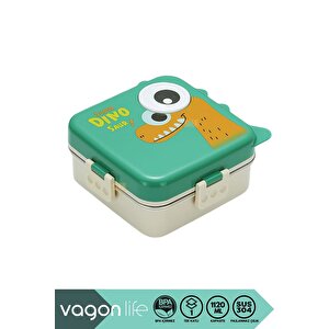 Bento 1120ml Lunchbox Dinozor Desenli Tek Katlı 3 Bölmeli Paslanmaz Çelik Sefer Tası Yemek Kutusu
