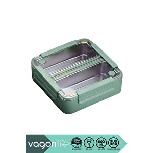 Vagonlife Bento 1100ml Lunchbox Yeni Koleksiyon Tek Katlı 2 Bölmeli Paslanmaz Çelik Sefer Tası Yemek Kutusu