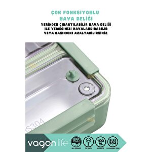 Vagonlife Bento 1100ml Lunchbox Yeni Koleksiyon Tek Katlı 2 Bölmeli Paslanmaz Çelik Sefer Tası Yemek Kutusu