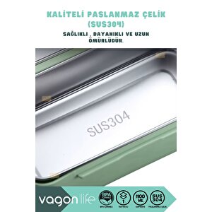 Vagonlife Bento 1100ml Lunchbox Yeni Koleksiyon Tek Katlı 2 Bölmeli Paslanmaz Çelik Sefer Tası Yemek Kutusu