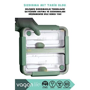 Vagonlife Bento 1100ml Lunchbox Yeni Koleksiyon Tek Katlı 2 Bölmeli Paslanmaz Çelik Sefer Tası Yemek Kutusu