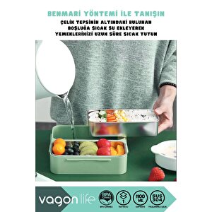 Vagonlife Bento 1100ml Lunchbox Yeni Koleksiyon Tek Katlı 2 Bölmeli Paslanmaz Çelik Sefer Tası Yemek Kutusu