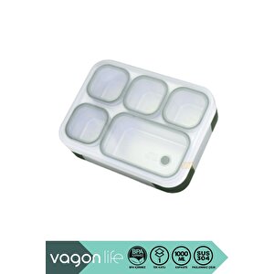 Bento 1000ml Lunchbox Yeni Koleksiyon Tek Katlı 5 Bölmeli Çelik Sefer Tası Yemek Kutusu
