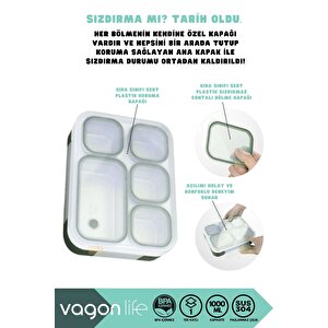 Bento 1000ml Lunchbox Yeni Koleksiyon Tek Katlı 5 Bölmeli Çelik Sefer Tası Yemek Kutusu