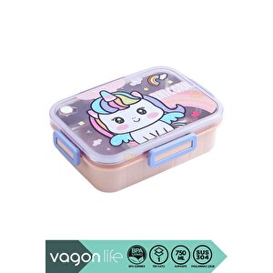 Bento 750ml Lunchbox Sevimli Dostlar Tek Katlı 3 Bölmeli Paslanmaz Çelik Sefer Tası Yemek Kutusu