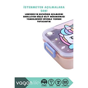 Bento 750ml Lunchbox Sevimli Dostlar Tek Katlı 3 Bölmeli Paslanmaz Çelik Sefer Tası Yemek Kutusu