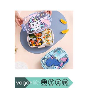 Bento 750ml Lunchbox Sevimli Dostlar Tek Katlı 3 Bölmeli Paslanmaz Çelik Sefer Tası Yemek Kutusu