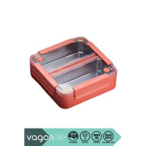Vagonlife Bento 1100ml Lunchbox Yeni Koleksiyon Tek Katlı 2 Bölmeli Paslanmaz Çelik Sefer Tası Yemek Kutusu