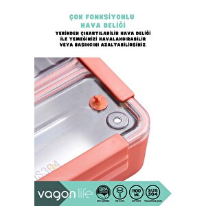 Vagonlife Bento 1100ml Lunchbox Yeni Koleksiyon Tek Katlı 2 Bölmeli Paslanmaz Çelik Sefer Tası Yemek Kutusu