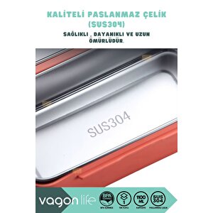 Vagonlife Bento 1100ml Lunchbox Yeni Koleksiyon Tek Katlı 2 Bölmeli Paslanmaz Çelik Sefer Tası Yemek Kutusu