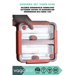 Vagonlife Bento 1100ml Lunchbox Yeni Koleksiyon Tek Katlı 2 Bölmeli Paslanmaz Çelik Sefer Tası Yemek Kutusu