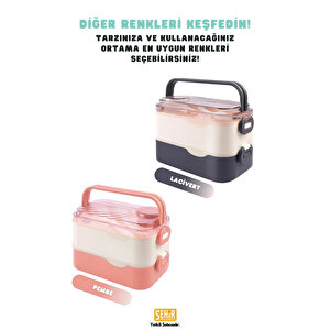 Bento 1350ml Lunchbox Yeni Koleksiyon 2 Katlı 3 Bölmeli Ve Sosluklu Çelik Sefer Tası Yemek Kutusu Pembe