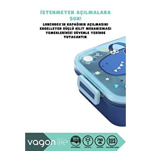 Bento 750ml Lunchbox Sevimli Dostlar Tek Katlı 3 Bölmeli Paslanmaz Çelik Sefer Tası Yemek Kutusu