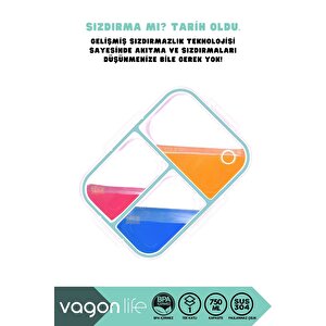 Vagonlife Bento 750ml Lunchbox Sevimli Dostlar Tek Katlı 3 Bölmeli Paslanmaz Çelik Sefer Tası Yemek Kutusu