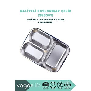 Vagonlife Bento 750ml Lunchbox Sevimli Dostlar Tek Katlı 3 Bölmeli Paslanmaz Çelik Sefer Tası Yemek Kutusu