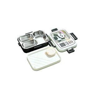 Vagonlife Bento 820ml Lunchbox Sevimli Dostlar Tek Katlı 3 Bölmeli Paslanmaz Çelik Sefer Tası Yemek Kutusu