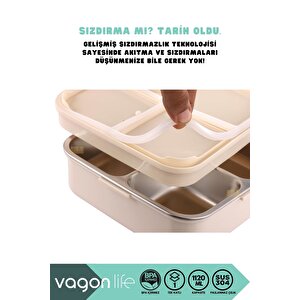 Vagonlife Bento 1120ml Lunchbox Dinozor Desenli Tek Katlı 3 Bölmeli Paslanmaz Çelik Sefer Tası Yemek Kutusu
