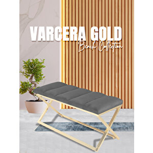 Varcera Gold V2 Çapraz Metal Ayaklı Bench Puf Gri