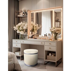 Zerafet Silver Luxery Puf Beyaz