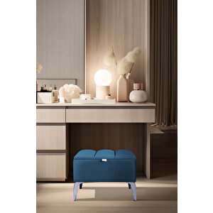 Vetra Mini Silver Royal Sandıklı Dekoratif Puf Mavi