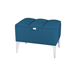 Vetra Mini Silver Royal Sandıklı Dekoratif Puf Mavi