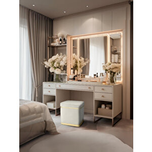 Zengo Gold Twin Line Puf, Kare Beyaz