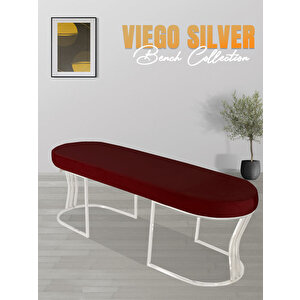 Viego Silver Smooth Bench Puf Bordo