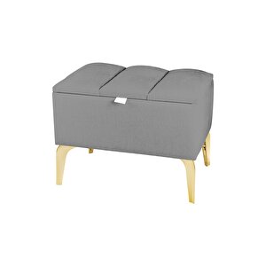 Vetra Mini Gold Royal Sandıklı Dekoratif Puf Gri