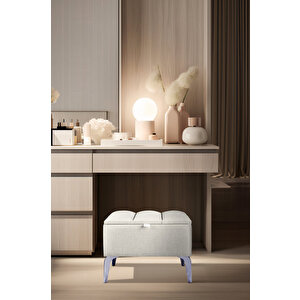 Vetra Mini Silver Royal Sandıklı Dekoratif Puf Beyaz