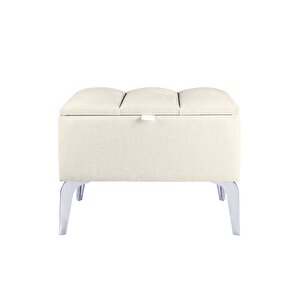 Vetra Mini Silver Royal Sandıklı Dekoratif Puf Beyaz