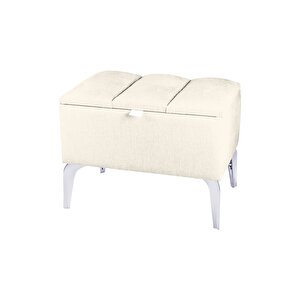 Vetra Mini Silver Royal Sandıklı Dekoratif Puf Beyaz