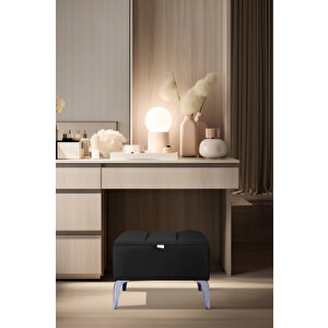 Vetra Mini Silver Royal Sandıklı Dekoratif Puf Siyah