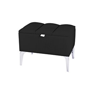 Vetra Mini Silver Royal Sandıklı Dekoratif Puf Siyah