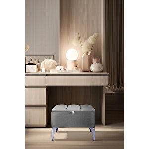 Vetra Mini Silver Royal Sandıklı Dekoratif Puf Gri