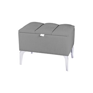 Vetra Mini Silver Royal Sandıklı Dekoratif Puf Gri