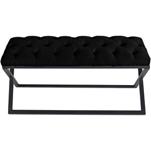 Varcera Siyah Çapraz Metal Ayaklı Bench Puf Siyah