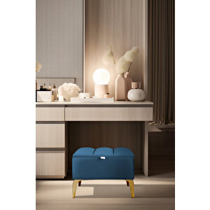 Vetra Mini Gold Royal Sandıklı Dekoratif Puf Mavi