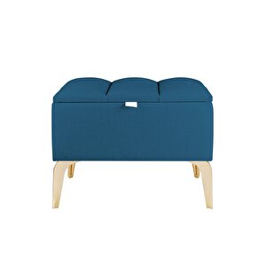 Vetra Mini Gold Royal Sandıklı Dekoratif Puf Mavi