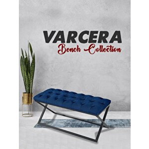 Varcera Siyah Çapraz Metal Ayaklı Bench Puf Mavi