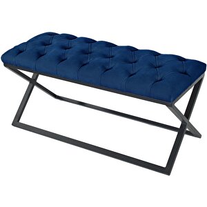 Varcera Siyah Çapraz Metal Ayaklı Bench Puf Mavi