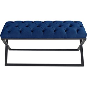 Varcera Siyah Çapraz Metal Ayaklı Bench Puf Mavi