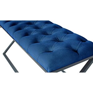 Varcera Siyah Çapraz Metal Ayaklı Bench Puf